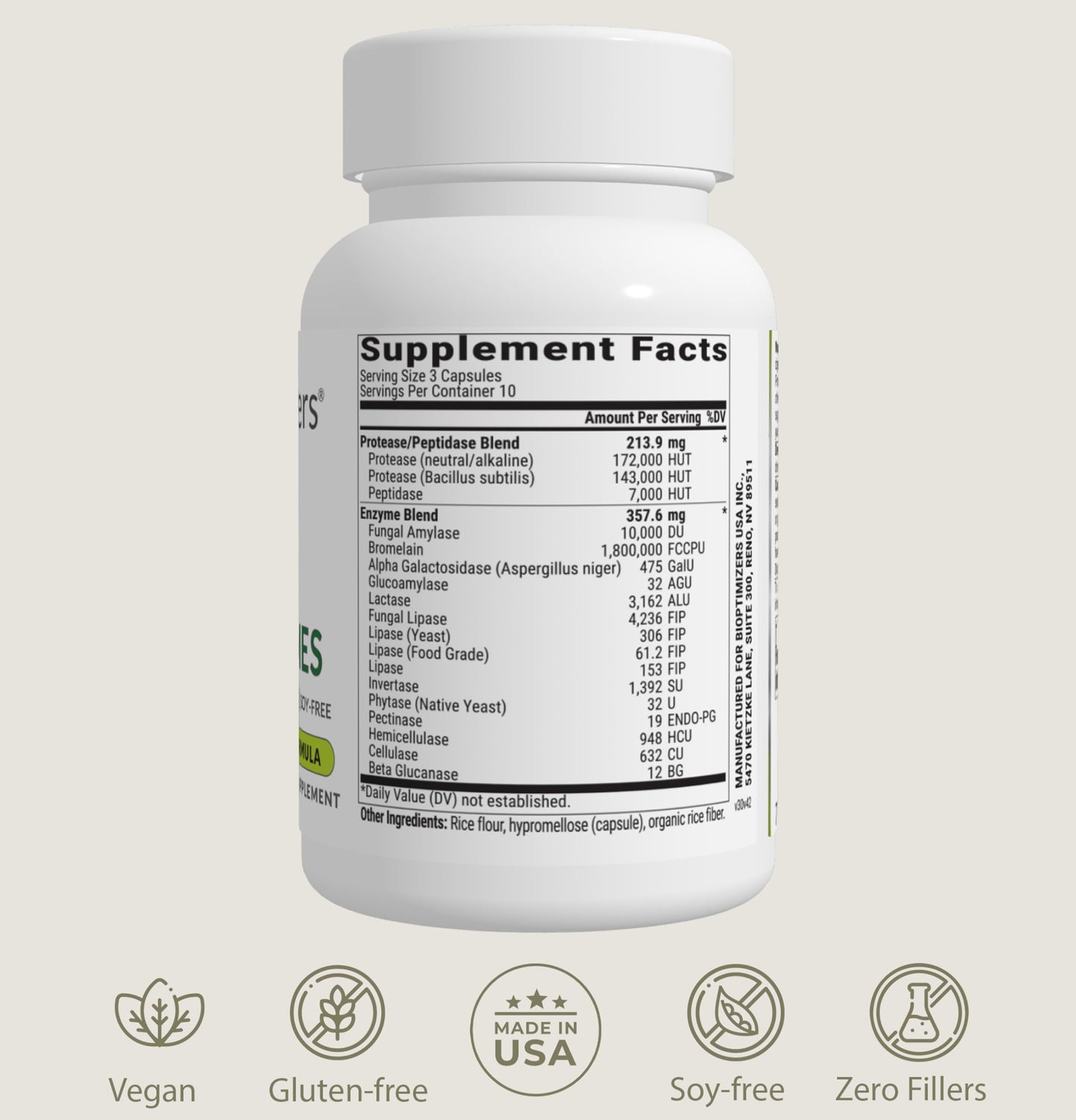 BiOptimizers MassZymes - Complete Digestive Enzymes Supplement for Gut Health - Bloating Relief for Men and Women - Lipase Amylase Bromelain Digestive Enzymes (250 Capsules) Nirvana Guru