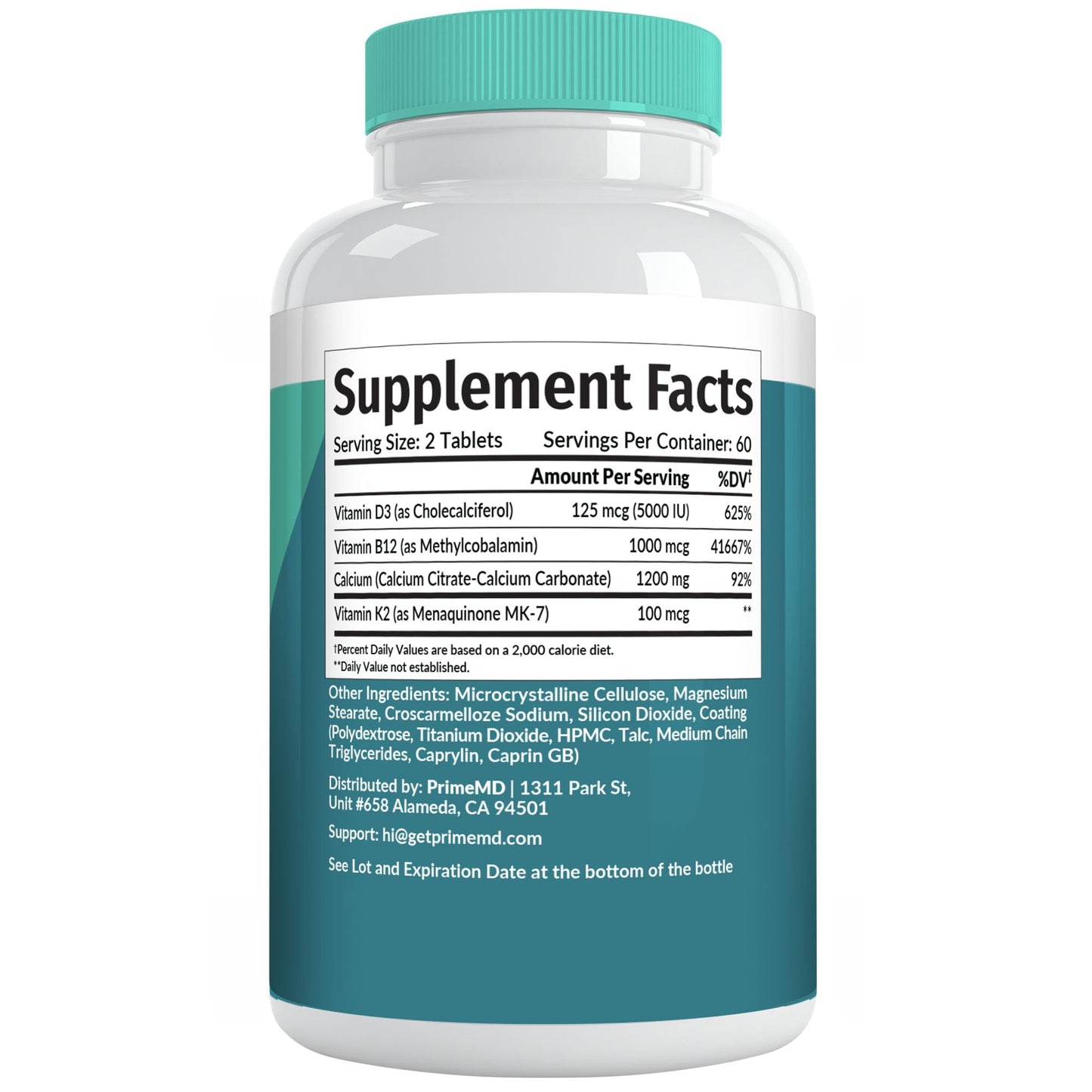 4-in-1 Calcium 1200mg with Vitamin D3 - Calcium Supplement for Women and Men with Vitamin K2 B12 5000 IU - Extra Strength Calcium Citrate for Bone and Heart Support (120ct) Nirvana Guru