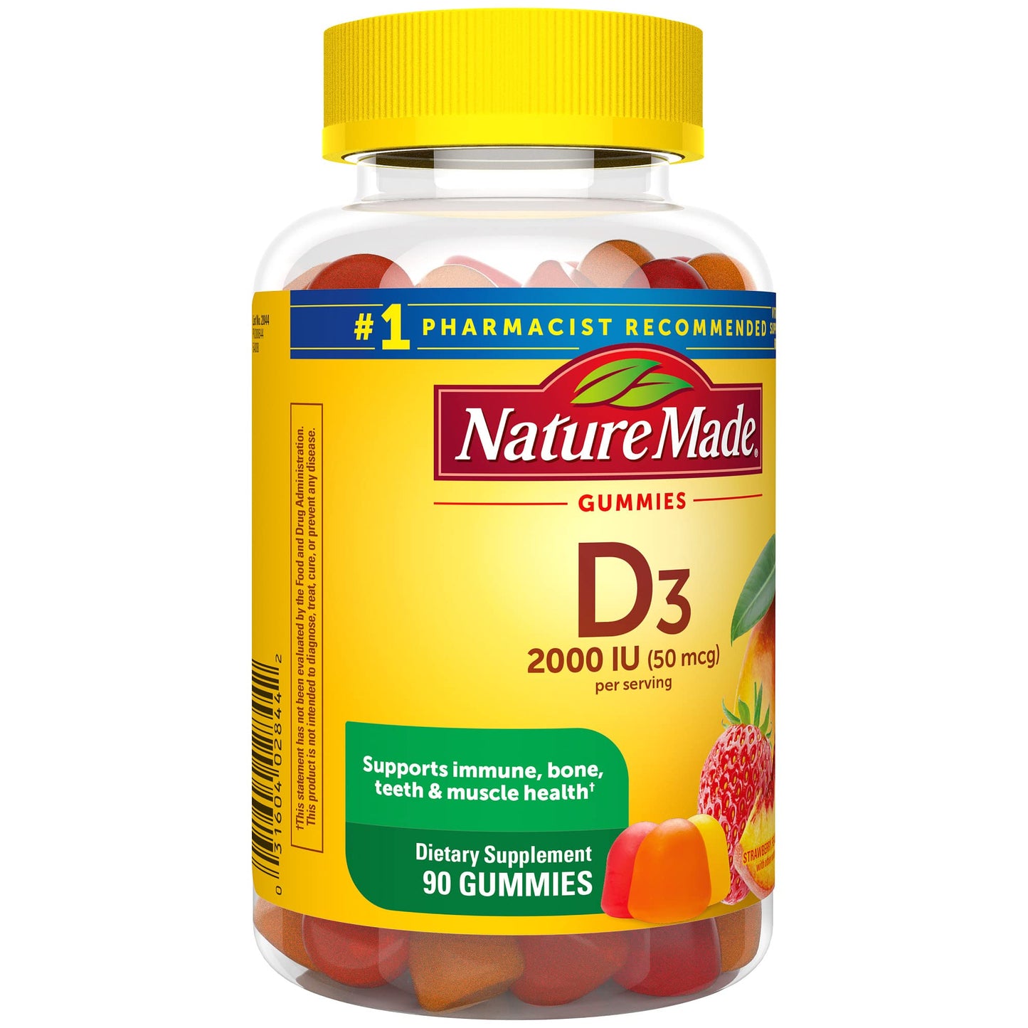 Nature Made Vitamin D3 2000 IU (50 mcg) per serving, Dietary Supplement for Bone, Teeth, Muscle and Immune Health Support, 90 Gummies, 45 Day Supply - Nirvana Guru