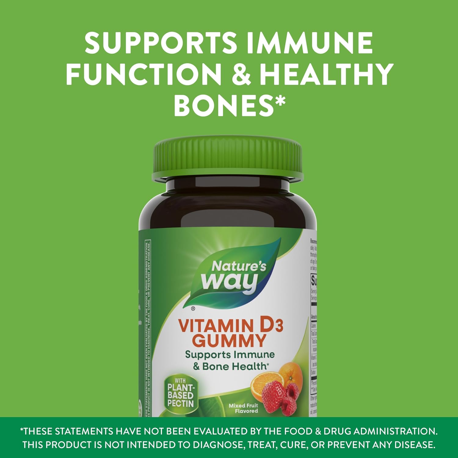 Nature's Way Vitamin D3 Gummies, Supports Immune and Bone Health*, 2000 IU (50 mcg) per 2-gummy Serving, Mixed Fruit Flavored, 120 Gummies - Nirvana Guru