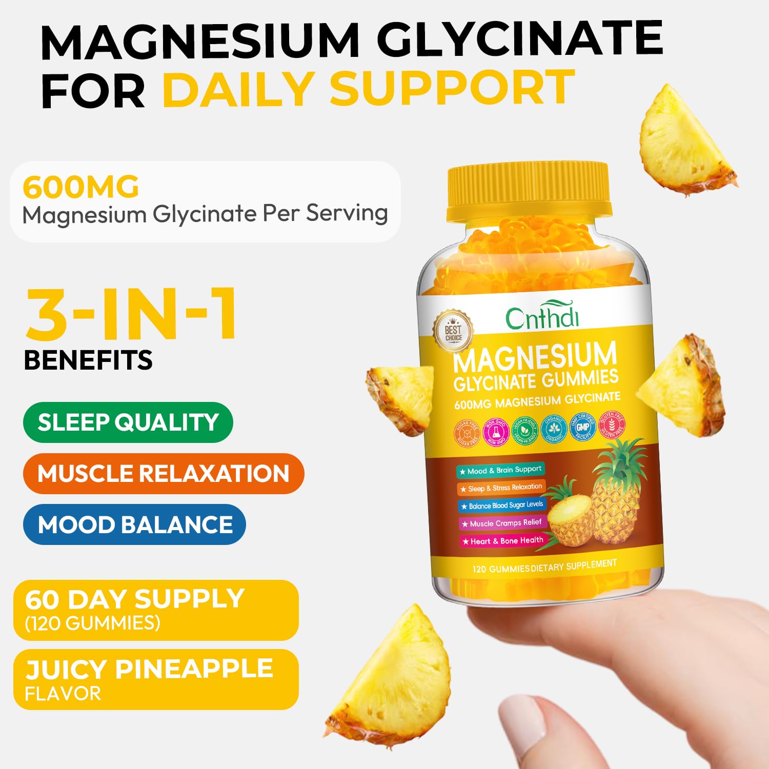 Magnesium Glycinate Gummies 600mg, High Absorption Magnesium Gummies with L-Threonate, Calcium, Vitamin B6, D3, Sugar Free Chews for Adults & Kids Relaxation, Stress Relief, Night Rest Nirvana Guru
