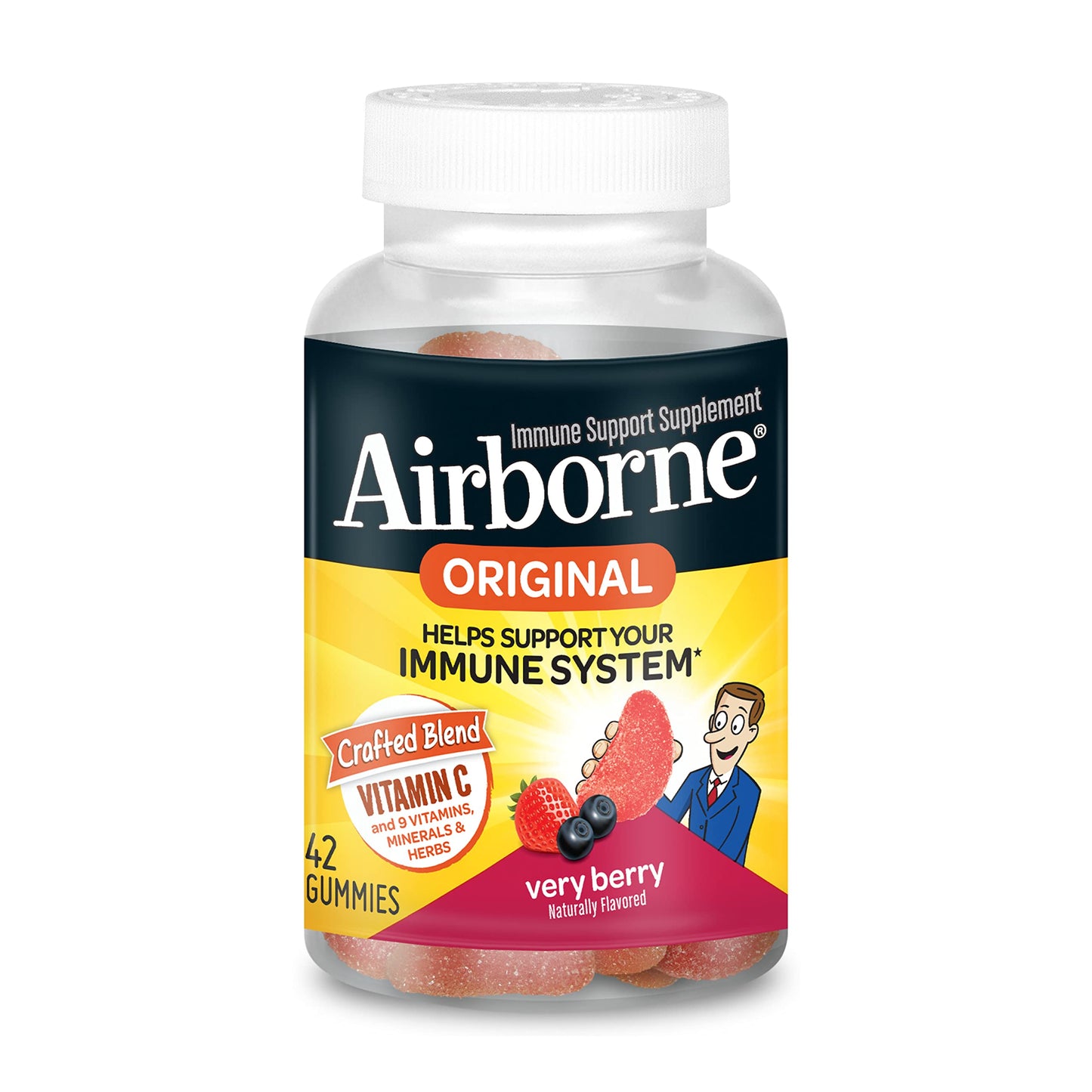 Airborne 750mg Vitamin C Gummies For Adults, Immune Support Supplement with Powerful Antioxidants Vitamins C & E - 42 Gummies, Very Berry Flavor Nirvana Guru