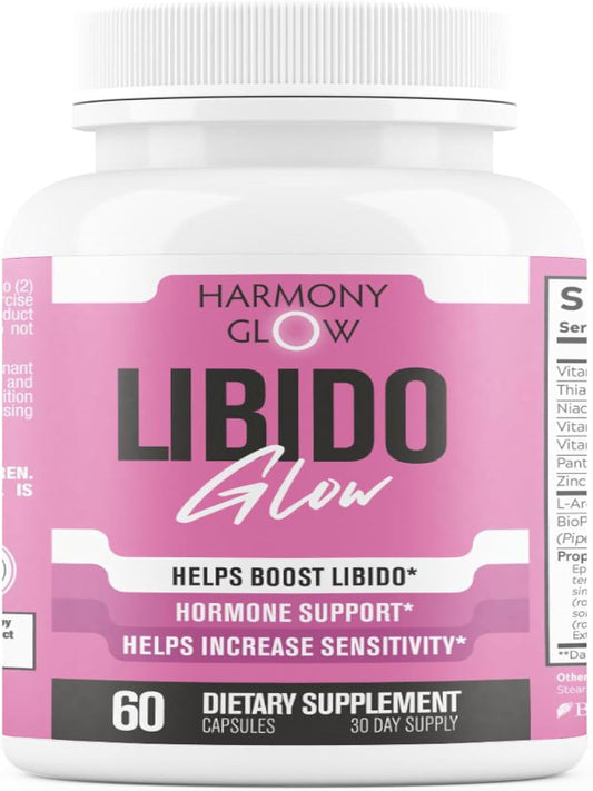 Harmony - Libido GLOW - Max Strength Libido Booster for Women | Heighten Sensitivity, Reduce Dryness, Energy Booster, Boost Desire & Mood | 9 Ultra Ingredients for Fast Results - 60 Capsules