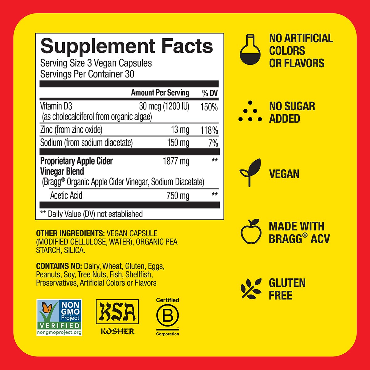 Bragg Apple Cider Vinegar Capsules with Vitamin D and Zinc - 90 Capsules - Supports The Immune System - Nirvana Guru