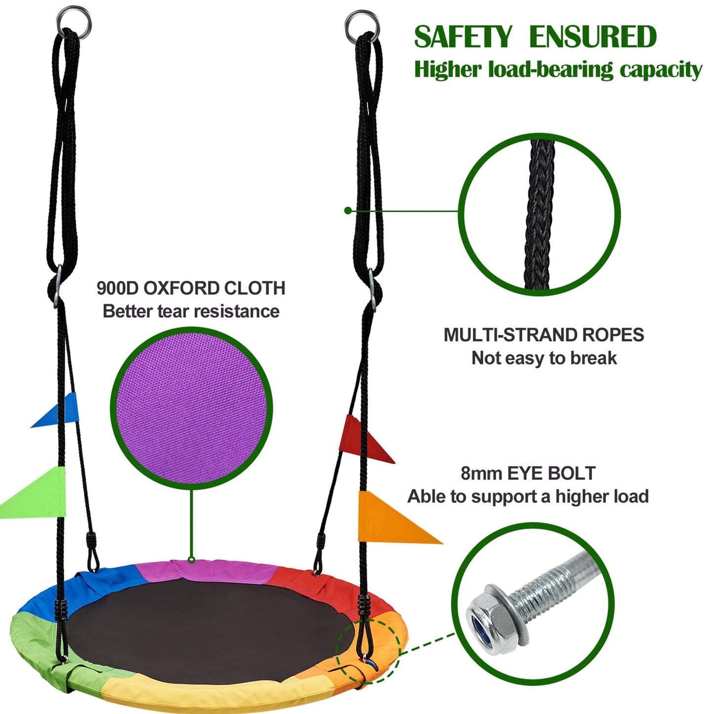 PACEARTH 40 Inch Saucer Tree Swing Flying 900lb Weight Capacity 2 Added Hanging Straps Adjustable Multi-Strand Ropes Colorful Safe and Durable Swing Seat for Children-Green Nirvana Guru