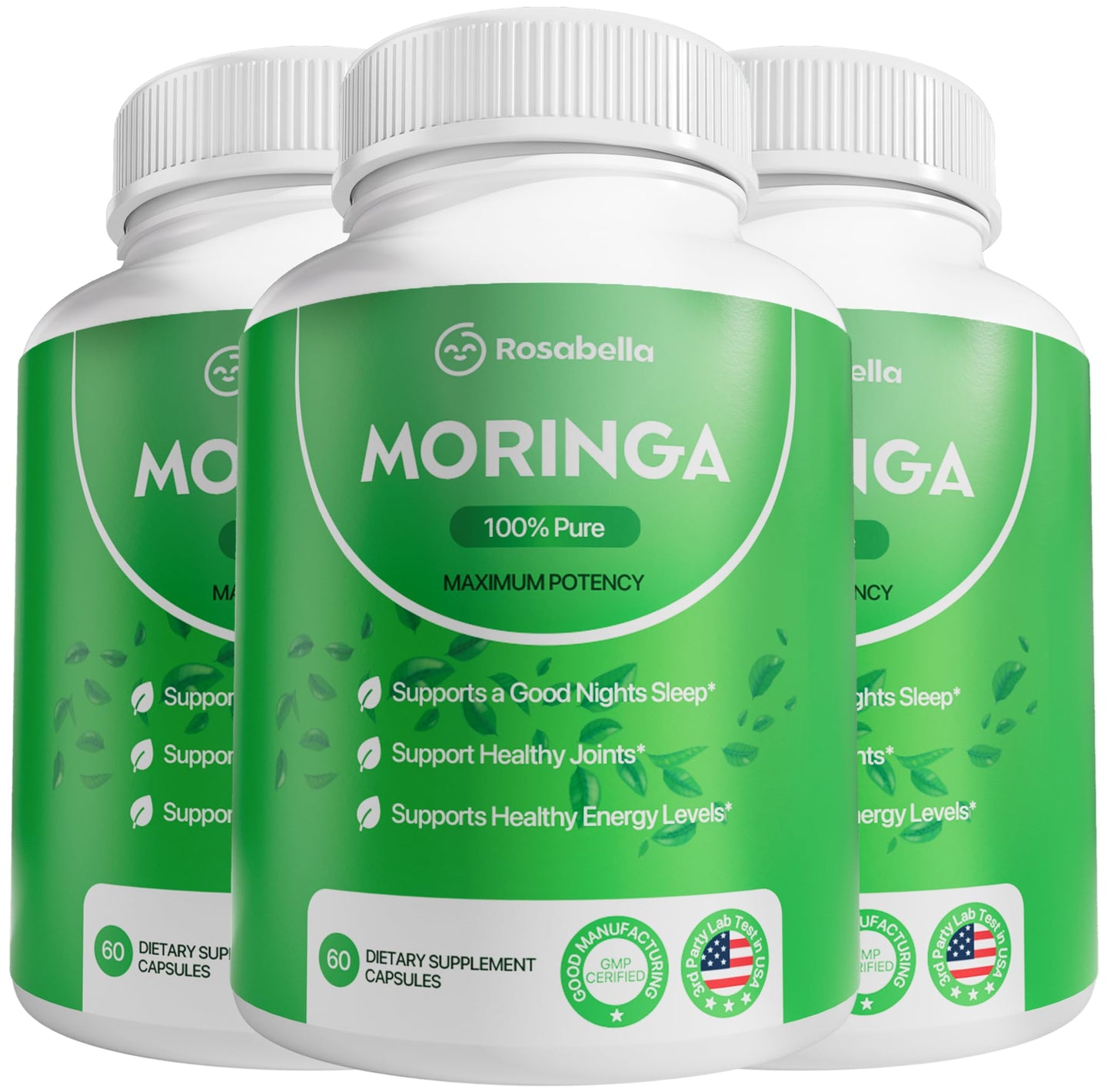 Rosabella Moringa Capsules - Pure Moringa Powder, Energy, Skin, Immune & Gut Health Superfood, Rich in Antioxidants, Essential Vitamins & Amino Acids, Natural Green Superfood Supplement - 60 Count