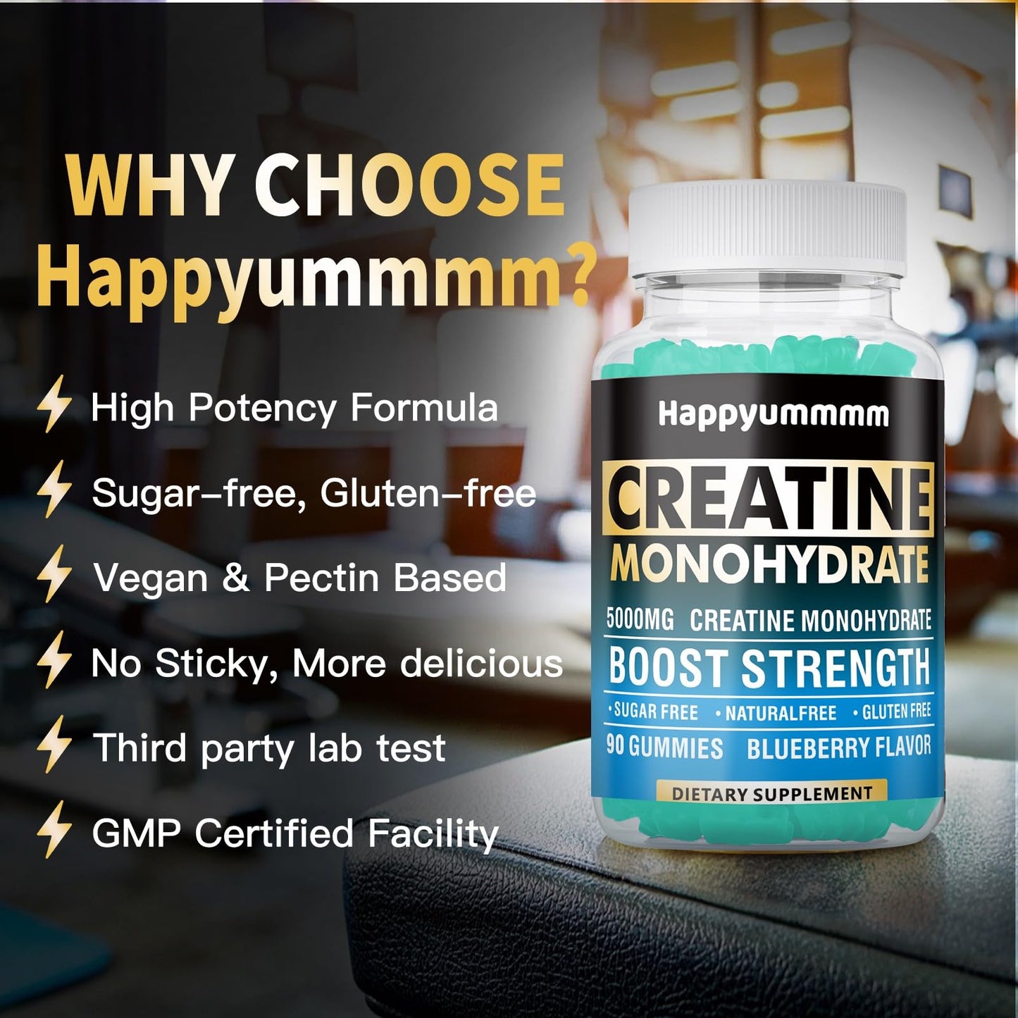 Creatine Monohydrate Gummies 5000mg for Men & Women, Chewables Creatine Monohydrate for Muscle Strength, Muscle Builder, Energy Boost, Pre-Workout Supplement(90 Count)-Strawberry.