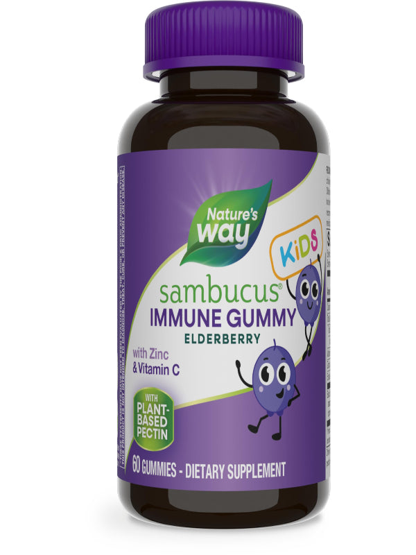 Nature's Way Sambucus Elderberry Immune Gummies for Kids, Immune Support Gummies*, with Black Elderberry Extract, Vitamin C and Zinc, 60 Gummies (Packaging May Vary) - Nirvana Guru