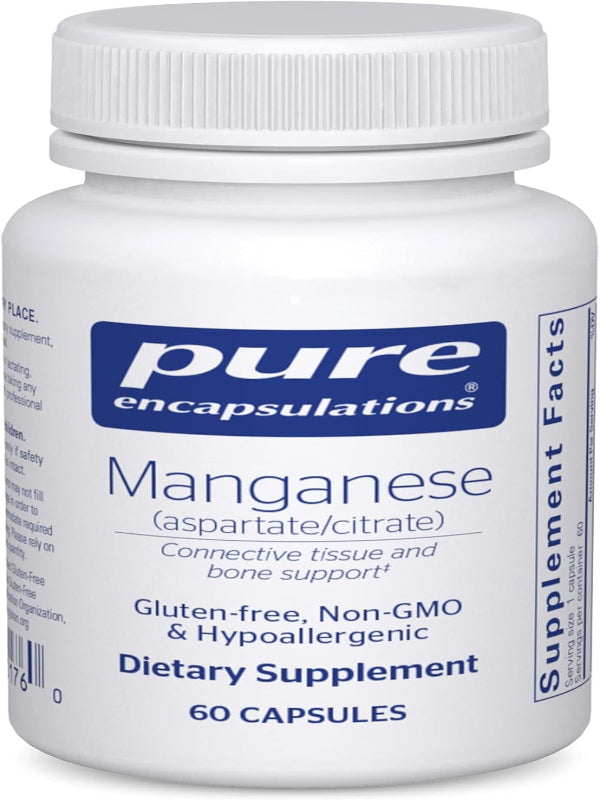 Pure Encapsulations Manganese (Aspartate/Citrate) | Hypoallergenic Trace Mineral Supplement for Connective Tissue and Bones | 60 Capsules - Nirvana Guru