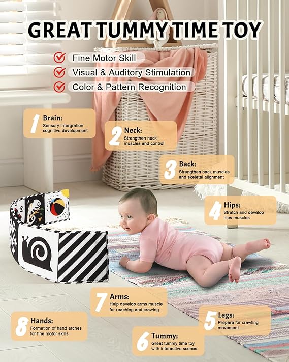 Tummy Time Toys, High Contrast Baby Book with Mirror & Teether, Black and White Infant Books, 0-6-12 Months Soft Book for Newborn, Sensory Books, Tummy Time Car Seat Toys 0-6 Month Boy Girl Gift nirvanaguru