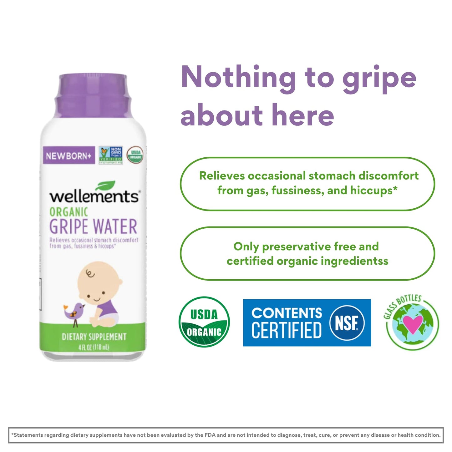 Wellements Organic Gripe Water | Relieves Occasional Stomach Discomfort from Baby Gas, Colic, Hiccups and Fussiness | Certified Organic and Non-GMO | No Artificial Flavors | 4 Fl Oz. | Ages Newborn+ Nirvana Guru