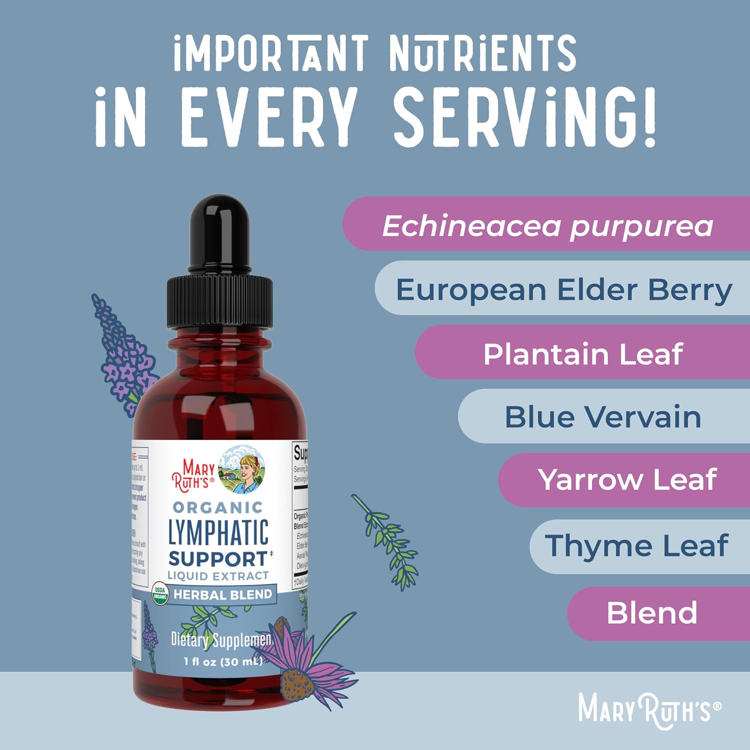 Lymphatic Support Drops by MaryRuth's | USDA Organic Lymphatic Cleanse Immune Support Supplement| Lymphatic Support with Echinacea & Elderberry | Blue Vervain | Vegan | Non-GMO | 30 Servings - Nirvana Guru
