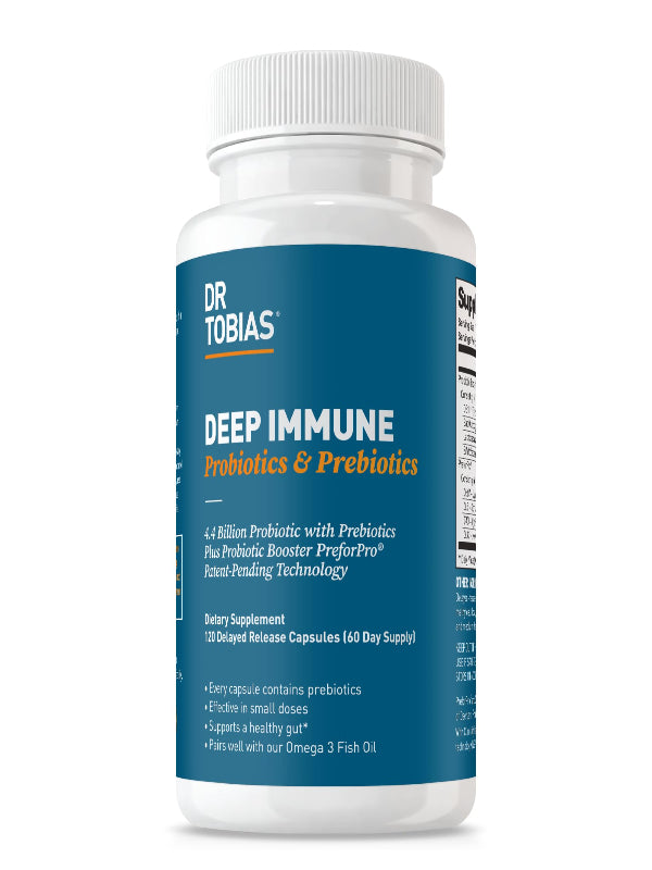 Dr. Tobias Deep Immune Probiotics & Prebiotics, Dual Action Digestion & Immune Support with PreforPro Prebiotics & Delayed Release Spore Forming Probiotics for Women & Men, 60 Capsules, 30 Servings - Nirvana Guru