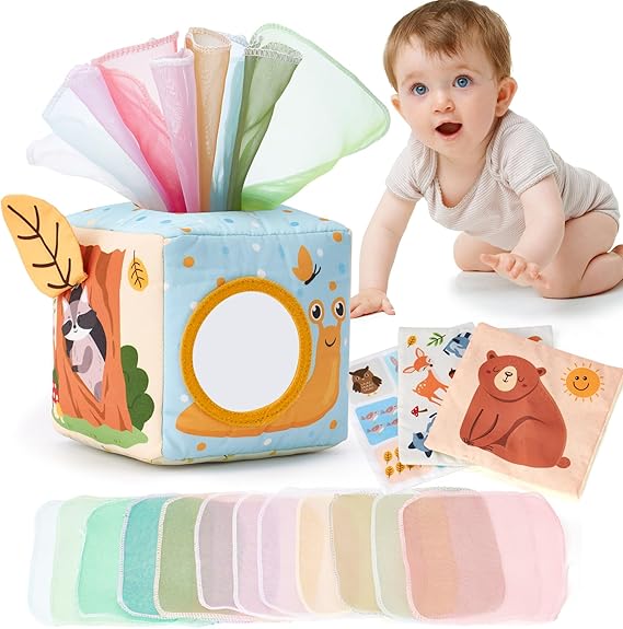 hahaland Baby Tissue Box Toy – Montessori Sensory Toy with Pulling Scarves | Developmental Toys for Babies 6–12 Months | Baby Shower Gift for Boys & Girls 6–18 Months nirvanaguru