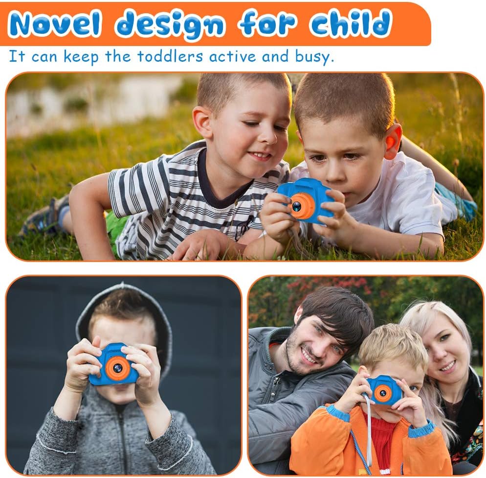 Seckton Upgrade Kids Selfie Camera, Christmas Birthday Gifts for Boys Age 3-9, HD Digital Video Cameras for Toddler, Portable Toy for 3 4 5 6 7 8 Year Old Boy with 32GB SD Card-Navy Nirvana Guru