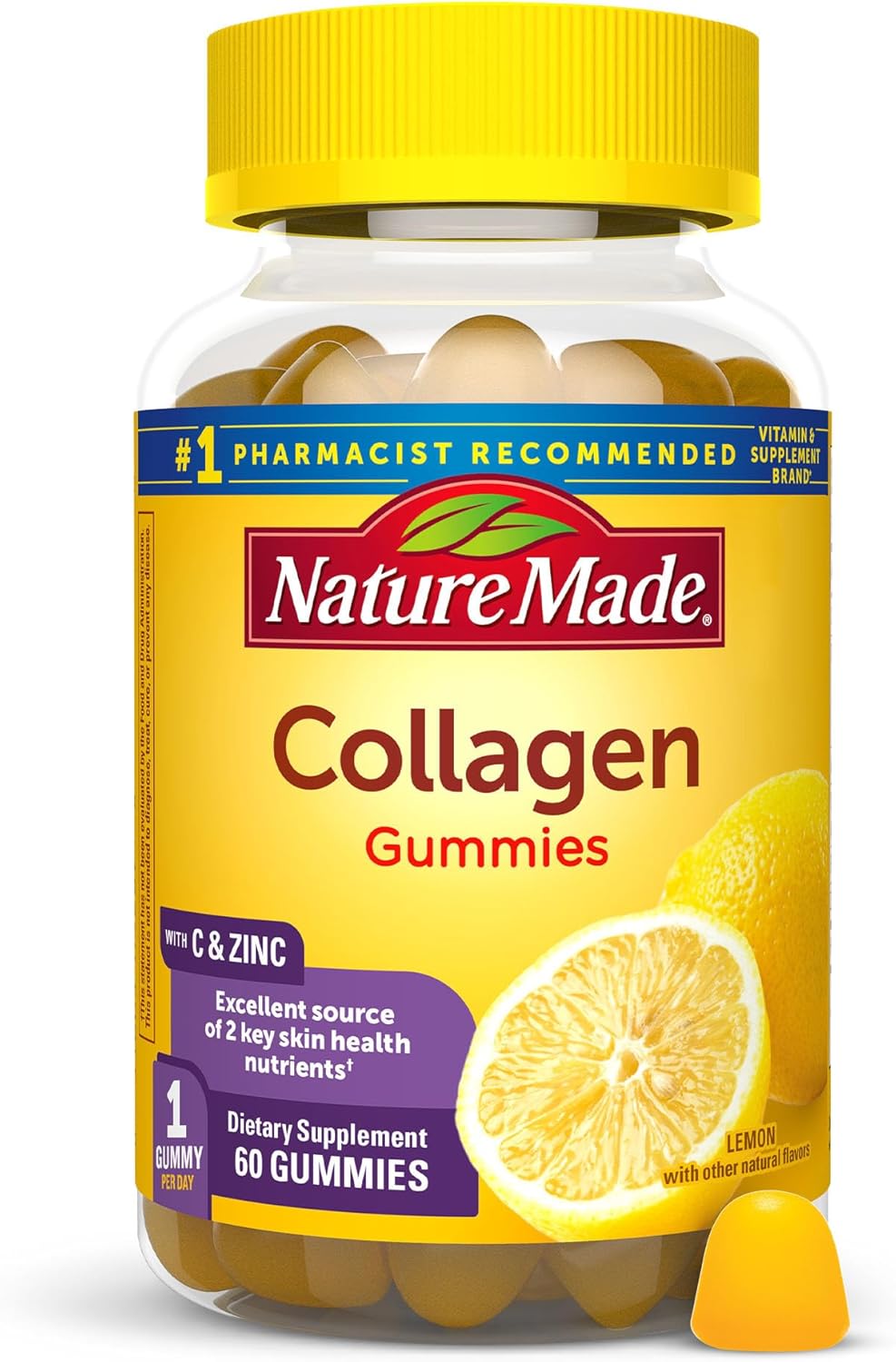 Nature Made Collagen Gummies with Vitamin C, Zinc and Biotin, Hydrolyzed Collagen Peptides Supplement for Healthy Skin Support, 60 Gummies, 60 Day Supply - Nirvana Guru