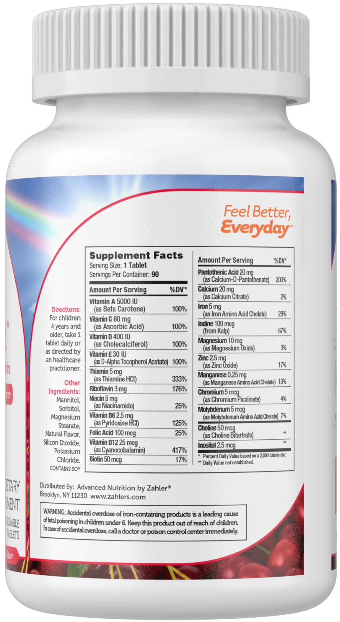 Zahler Kids Multivitamin Chewable Vitamin Tablet - Complete One Daily Kids Vitamins Supplement - Contains 20+ Minerals & Vitamins for Kids & Toddlers - Kosher Multivitamins Cherry Flavor (90) - Nirvana Guru