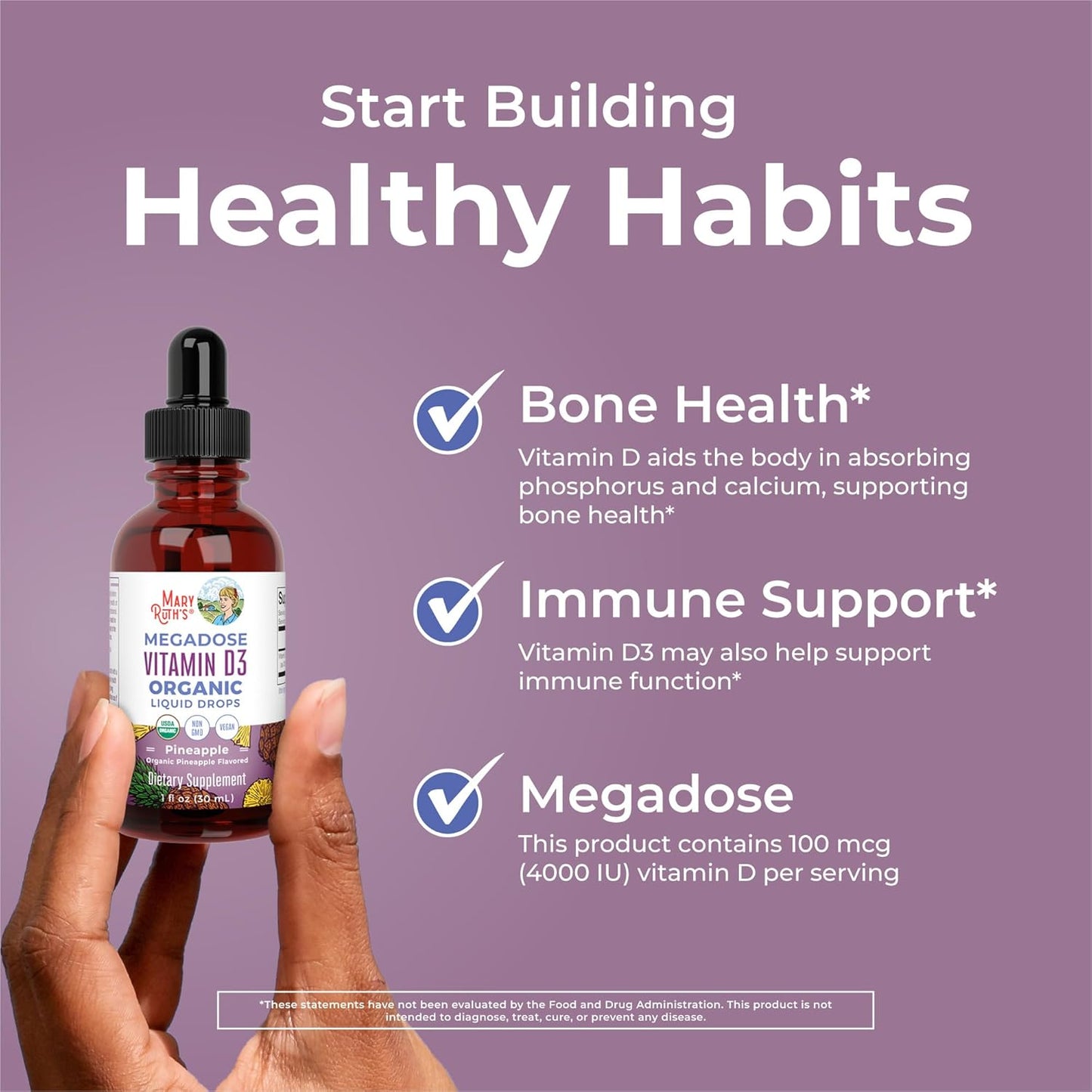 MaryRuth Organics Vitamin D3 Liquid Drops | Megadose 4000 IU | USDA Organic Liquid Vitamin D Spray for Adults & Kids | Immune Support & Bone Health | Vegan | Gluten Free | Non-GMO | 30 Servings - Nirvana Guru