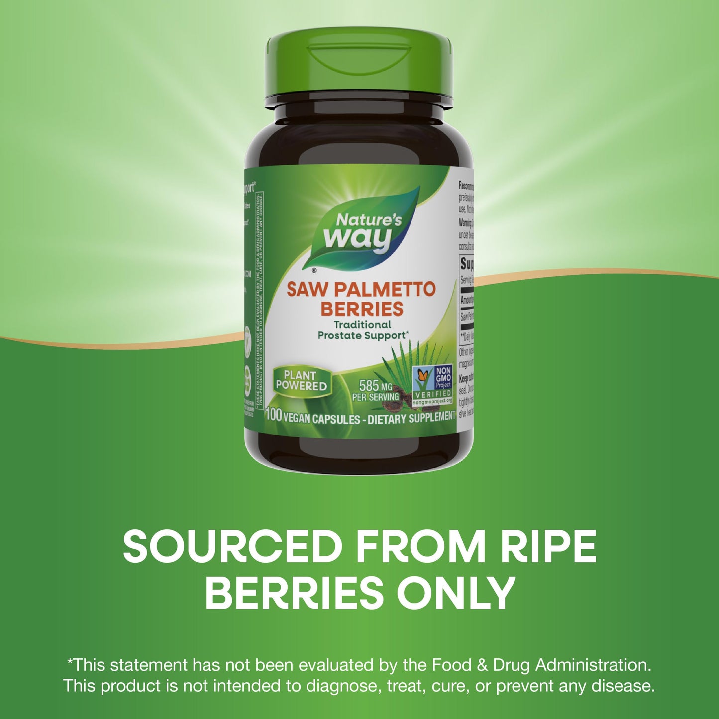Nature's Way Saw Palmetto Berries, Traditional Prostate Support*, 585 mg per Serving, Non-GMO Project Verified, Vegan, 180 Capsules (Packaging May Vary) - Nirvana Guru
