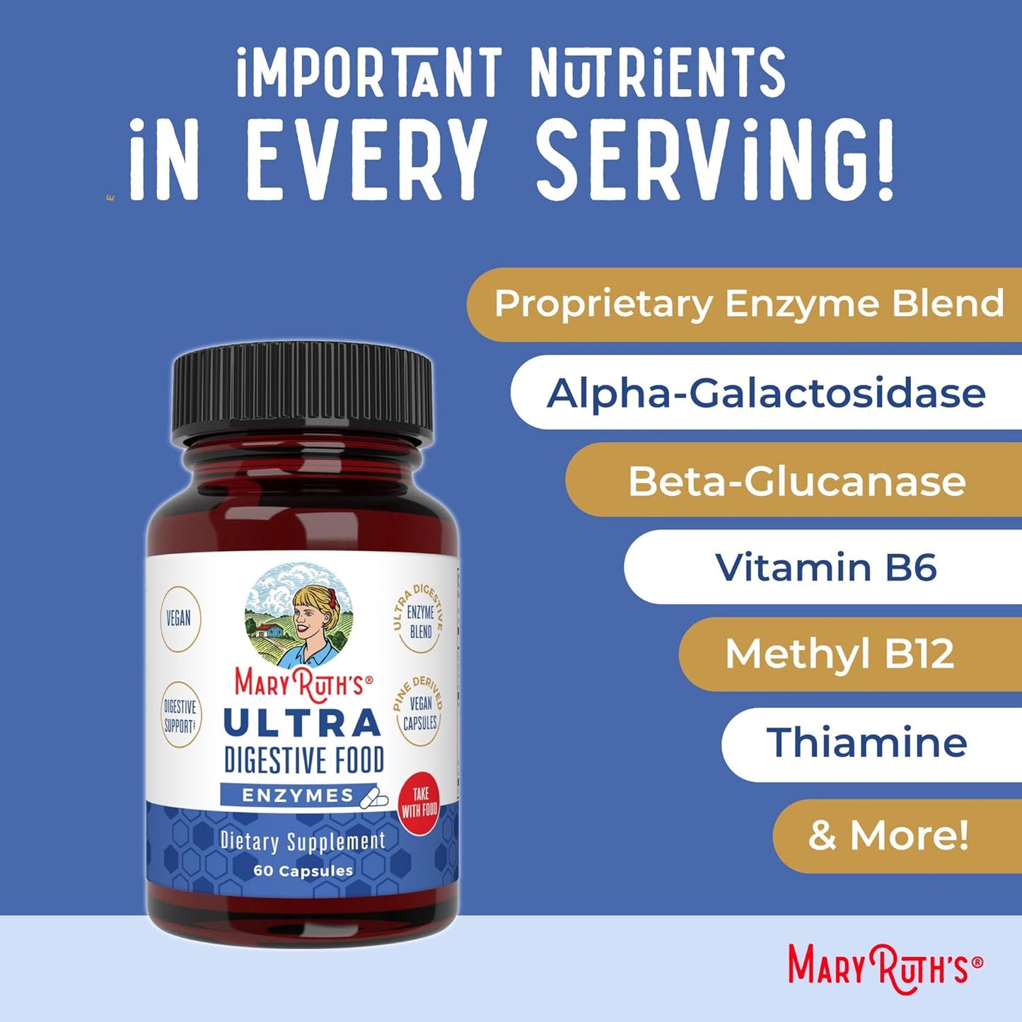 MaryRuth Organics Ultra Digestive Enzymes Capsules | Up to 2 Month Supply | Supplement for Gut Health Support | Digestion & Immune Support with Amylase | Lipase & Lactase | Vegan | 60 Count - Nirvana Guru