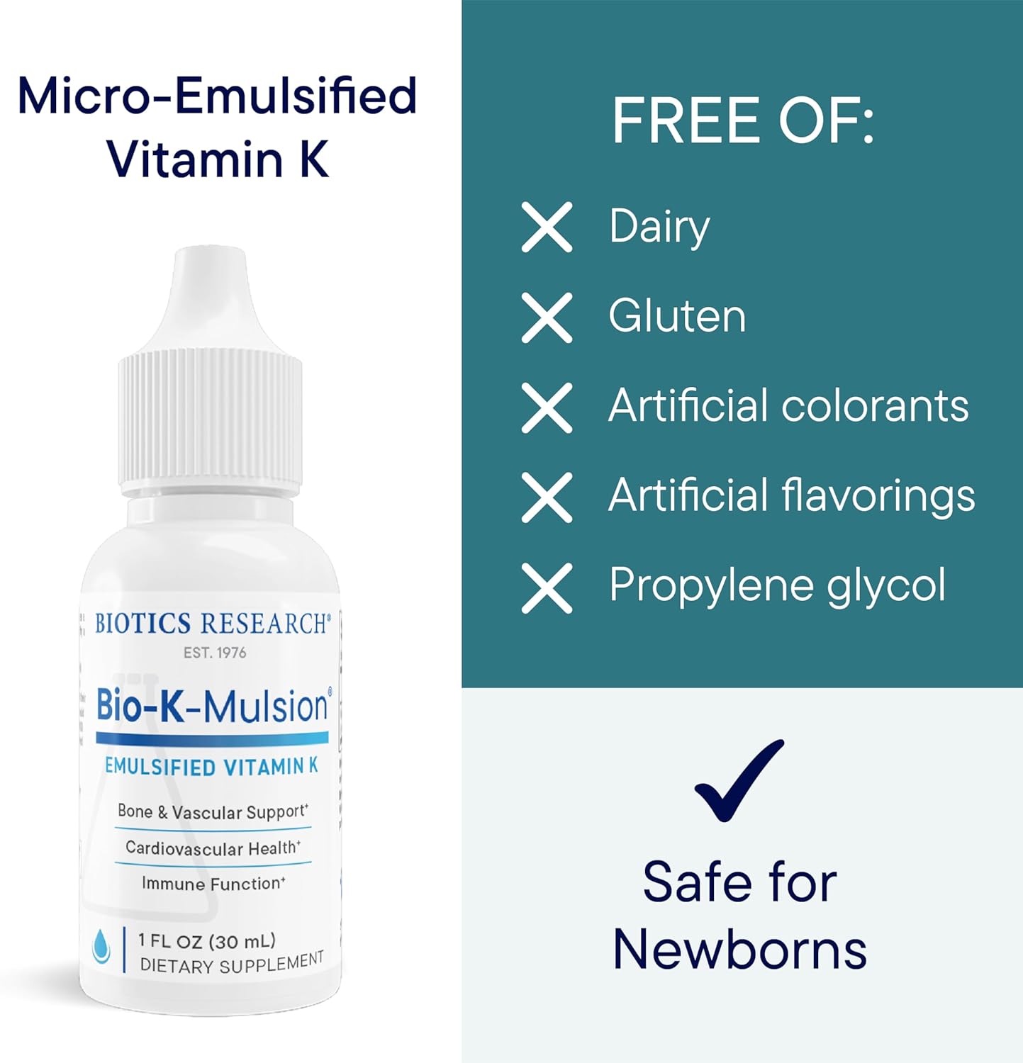 Biotics Research Bio K Mulsion Liquid Vitamin K Drops - 500 mcg/S - Vitamin K1 phytonadione for Adults - VIT K Supplement - Strong Bones, Heart Health, Blood Clotting Support, 1 fl oz Nirvana Guru