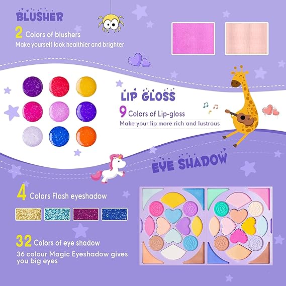 Tomons Kids Makeup Kit for Girl Real Washable Cosmetic Toy Beauty Set, Birthday Toys Gift for 3 4 5 6 7 8 9 10 Year Girls nirvanaguru