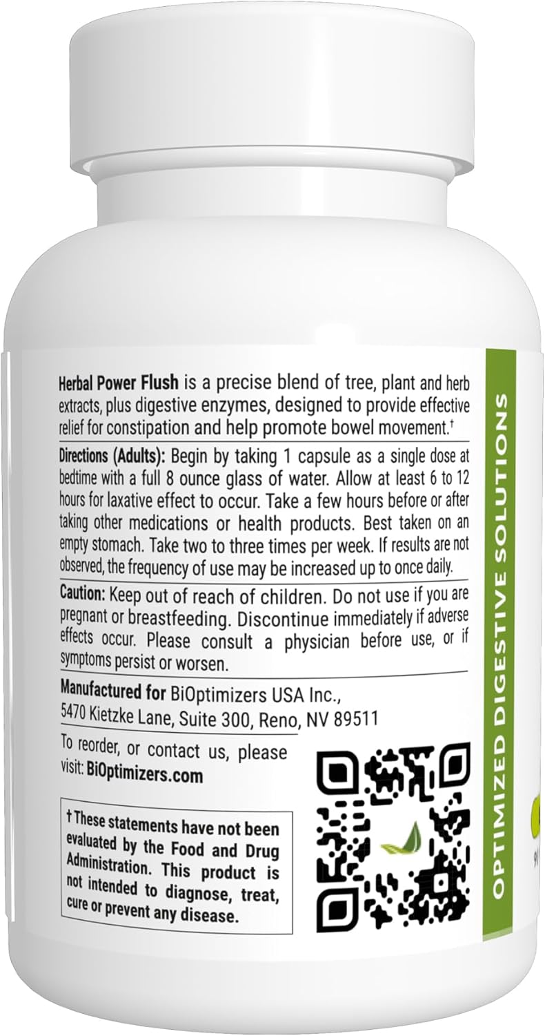 BIOptimizers Herbal Power Flush - Extra Strength Digestive Cleanse - Eliminate Toxins Improve Bowel Digestion - Bloating Discomfort Relief for Adults - 90 Capsules Nirvana Guru