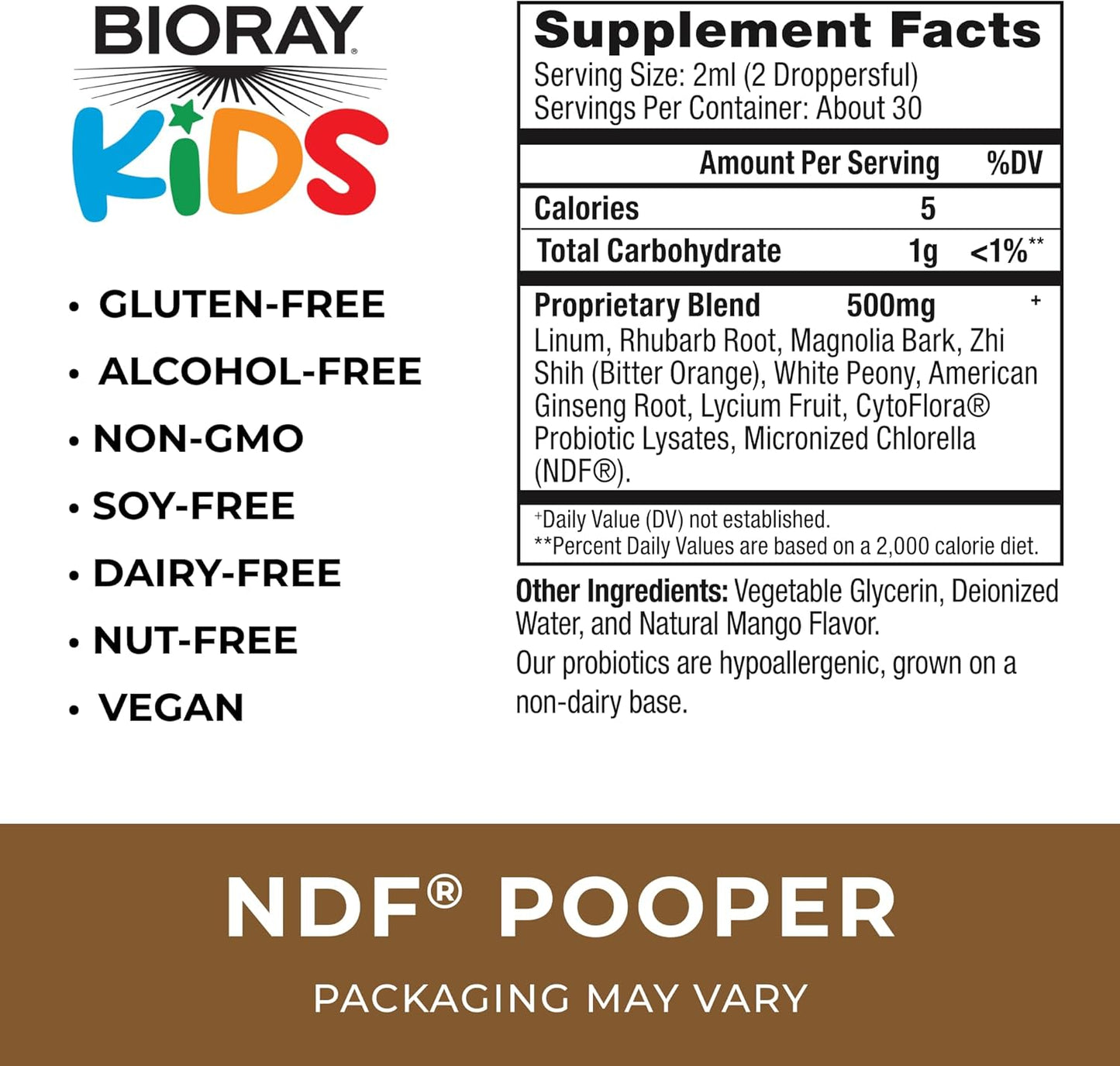 BIORAY Kids NDF Pooper, Mango - 2 fl oz - Bowel Mover - Non-GMO, Vegan, Gluten Free - 30 Servings Nirvana Guru