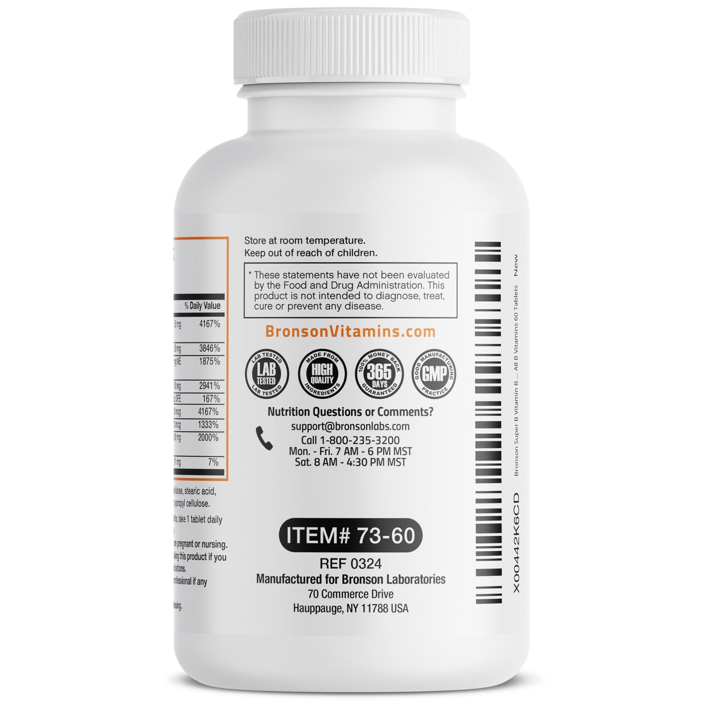 Bronson Super B Vitamin B Complex Sustained Slow Release (Vitamin B1, B2, B3, B6, B9 - Folic Acid, B12) Contains All B Vitamins 60 Tablets Nirvana Guru