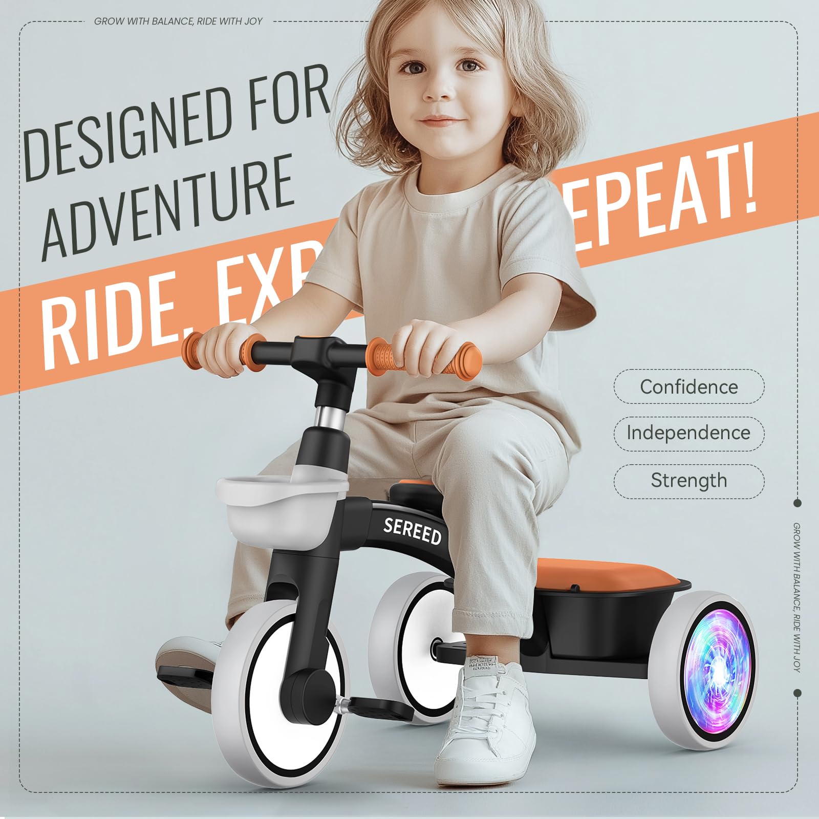 SEREED Colorful Lighting Toddler Tricycle for 2-5 Years Old Girls, Adjustable Seat&Handlebar Trike, Removable Basket, Birthday Gift Idea for Kids Ages 2+ (Pink) Nirvana Guru