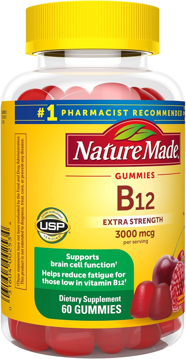 Nature Made Extra Strength Vitamin B12 Gummies, 3000 mcg per serving, B12 Vitamin Supplement for Energy Metabolism Support, 60 Gummy Vitamins, 30 Day Supply - Nirvana Guru