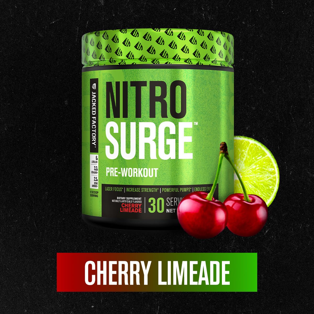 Jacked Factory NITROSURGE Pre Workout Supplement - Energy Booster, Instant Strength Gains, Clear Focus & Intense Pumps - NO Booster & Powerful Preworkout Energy Powder - 30 Servings, Blue Raspberry