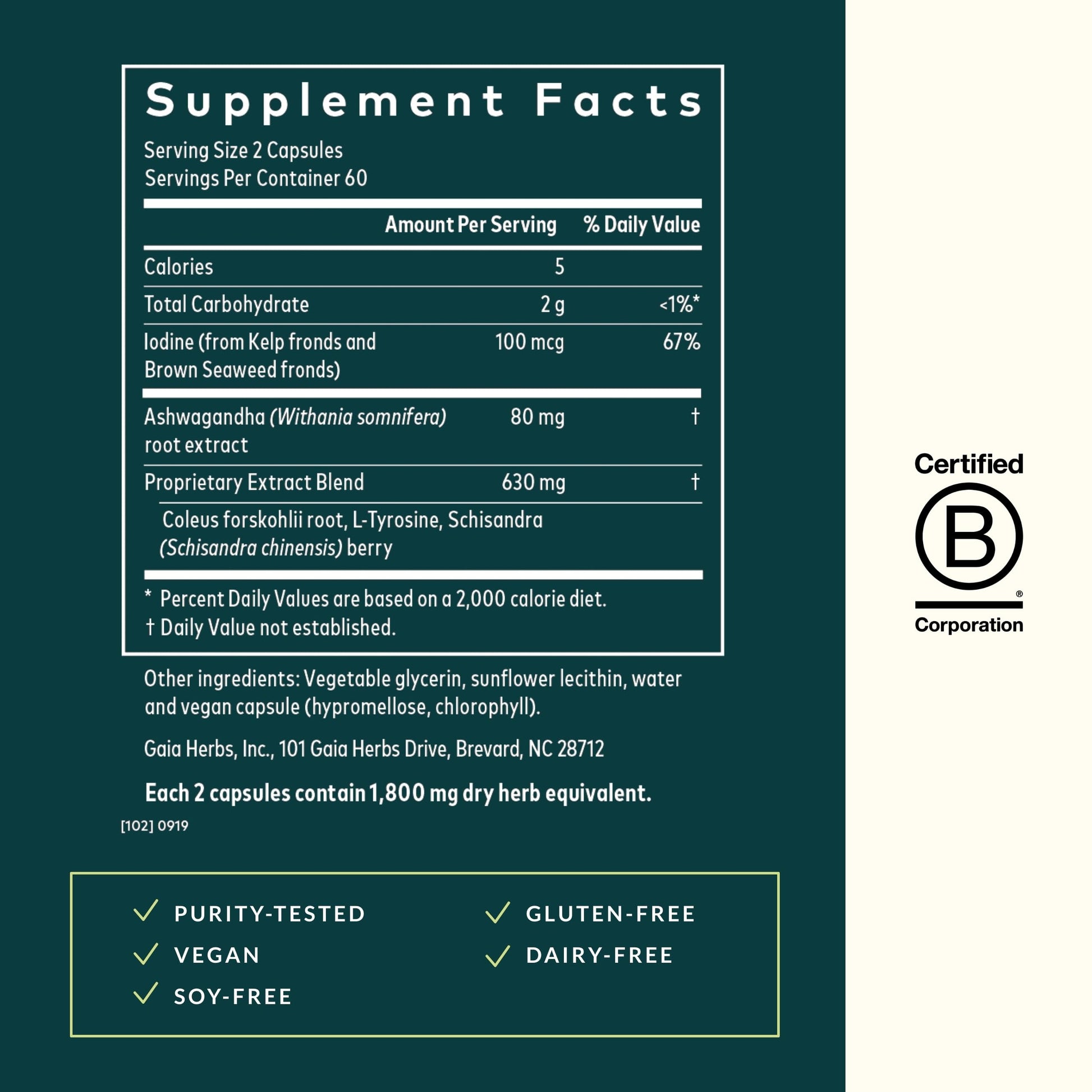 Gaia Herbs Thyroid Support - Made with Ashwagandha, Kelp, Brown Seaweed, and Schisandra to Support Healthy Metabolic Balance and Overall Well-Being - 60 Vegan Liquid Phyto-Capsules (20-Day Supply) - Nirvana Guru