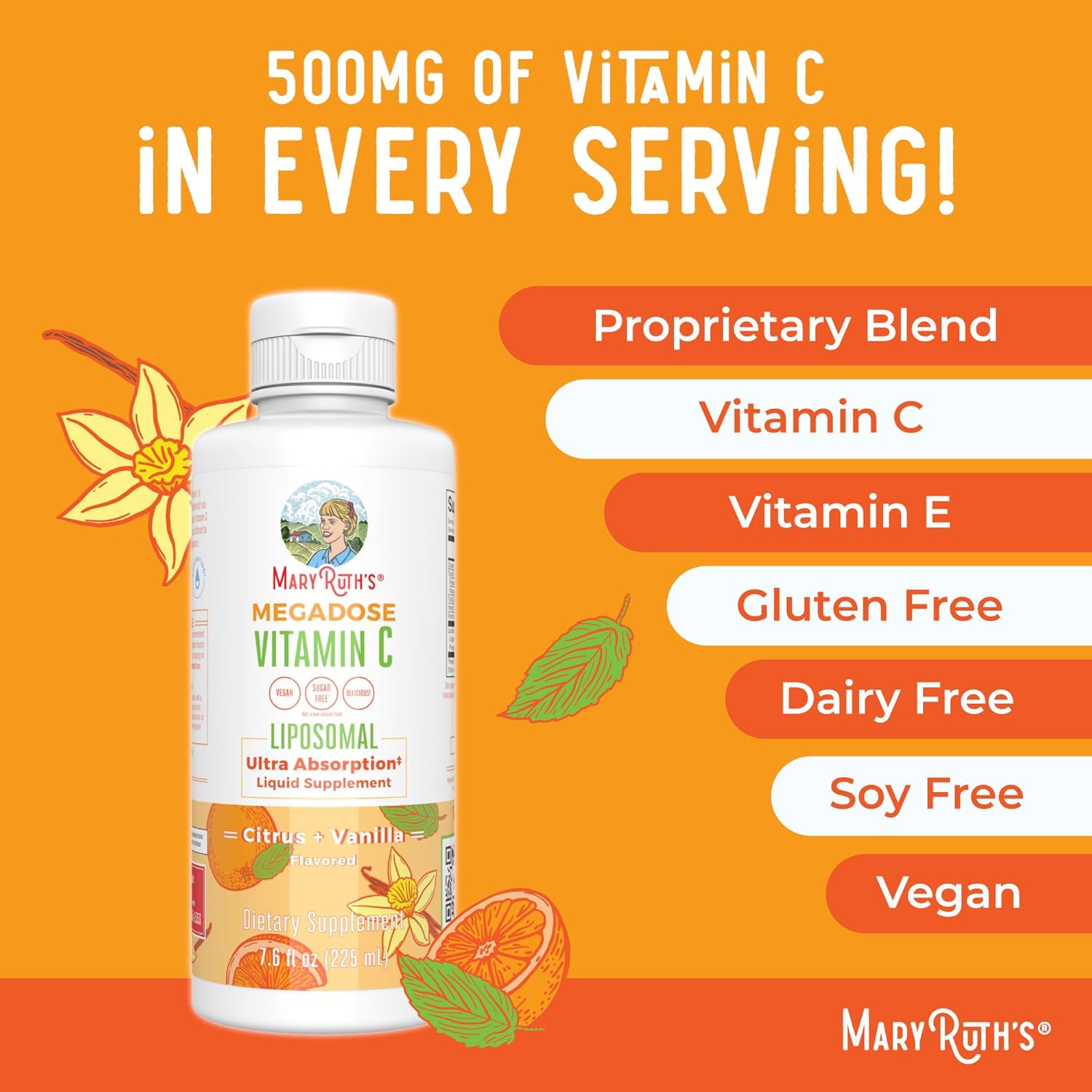 MaryRuth Organics Liposomal Vitamin C | Immune Support Supplement | Megadose Vitamin C Supplement 500mg | Skin Care | Liquid Vitamin C | Vitamin E | Vegan | Non GMO | 30 Servings - Nirvana Guru