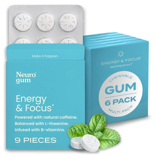 NeuroGum Energy & Focus Gum (Peppermint, 54 Pieces) | 40mg Natural Caffeine + L-Theanine + Vitamin B12 & B6 + Xylitol | Sugar Free Nootropic Cognitive Brain Performance Supplement