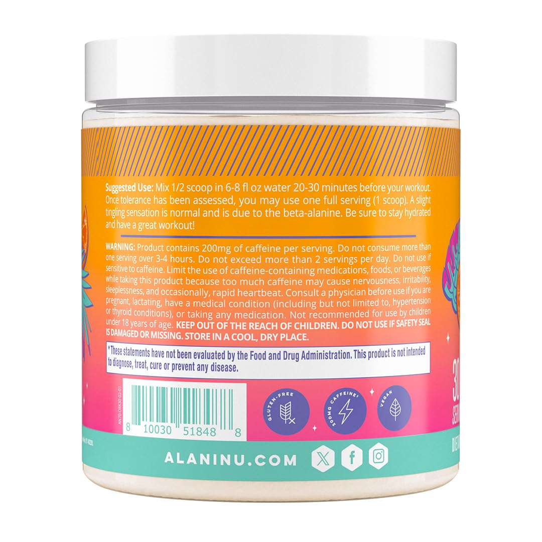 Alani Nu Pre Workout Powder Hawaiian Shaved ICE, Amino Energy Boost, Endurance Supplement, Sugar Free, 200mg Caffeine, L-Theanine, Beta-Alanine, L-Citrulline, 30 Servings Nirvana Guru