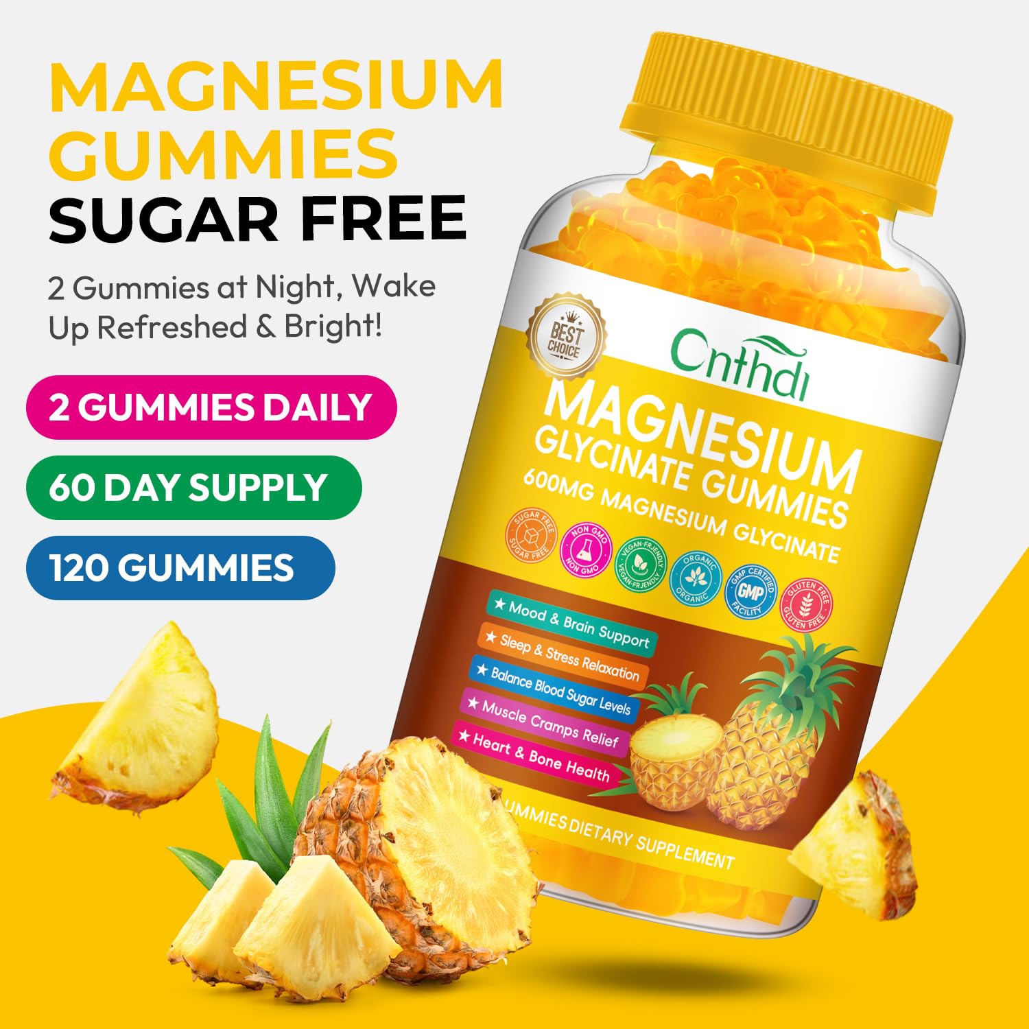 Magnesium Glycinate Gummies 600mg, High Absorption Magnesium Gummies with L-Threonate, Calcium, Vitamin B6, D3, Sugar Free Chews for Adults & Kids Relaxation, Stress Relief, Night Rest Nirvana Guru