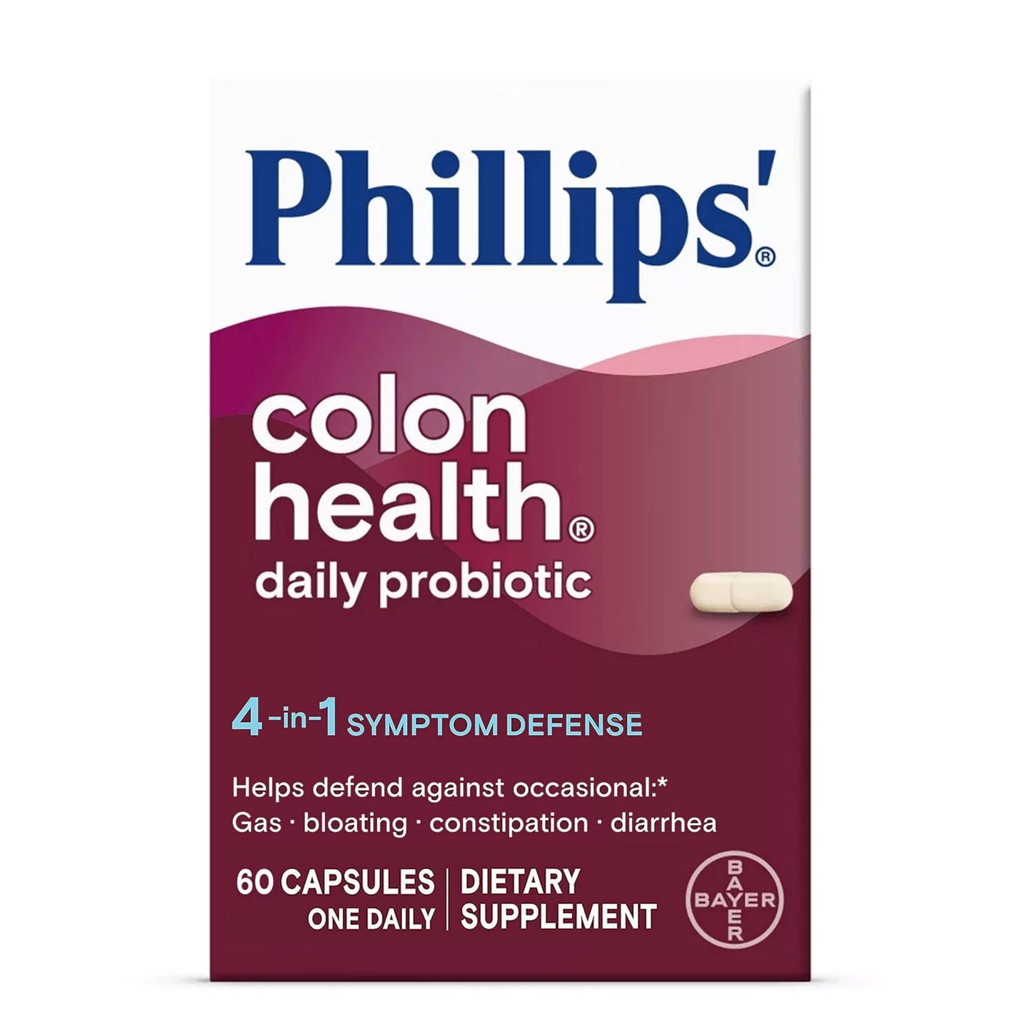 Phillips' Colon Health Daily Probiotic Capsules, 4-in-1 Symptom Defense to help defend against Occasional Gas, Bloating, Constipation, and Diarrhea, Daily Supplement, 60 Count - Nirvana Guru