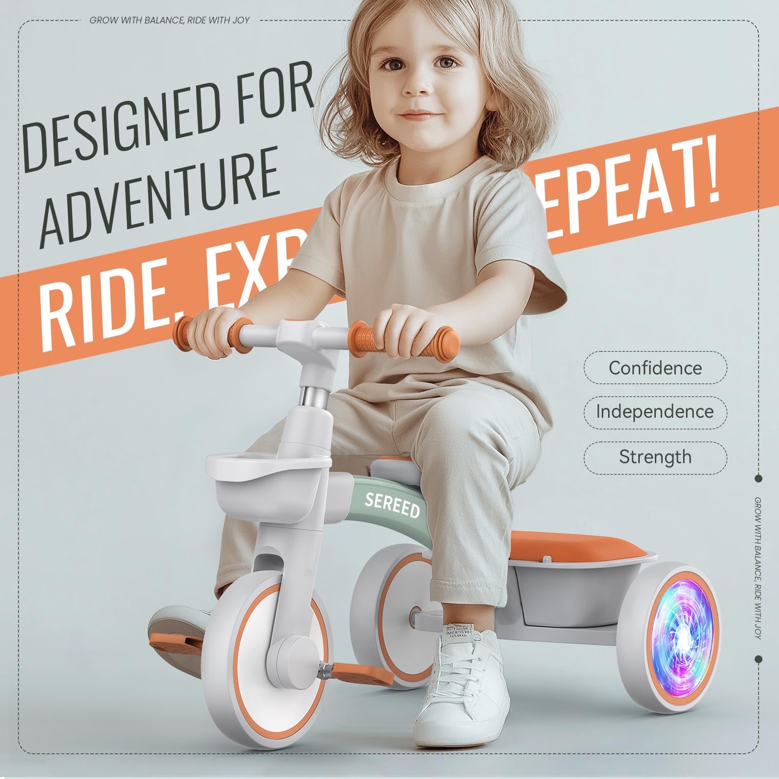SEREED Colorful Lighting Toddler Tricycle for 2-5 Years Old Girls, Adjustable Seat&Handlebar Trike, Removable Basket, Birthday Gift Idea for Kids Ages 2+ (Pink) Nirvana Guru