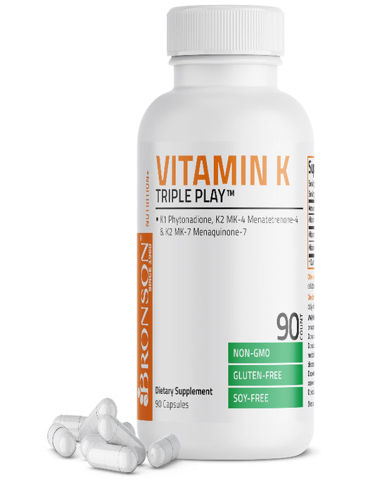 Vitamin K Triple Play (Vitamin K2 MK7 / Vitamin K2 MK4 / Vitamin K1) Full Spectrum Complex Vitamin K Supplement, 180 Capsules Nirvana Guru