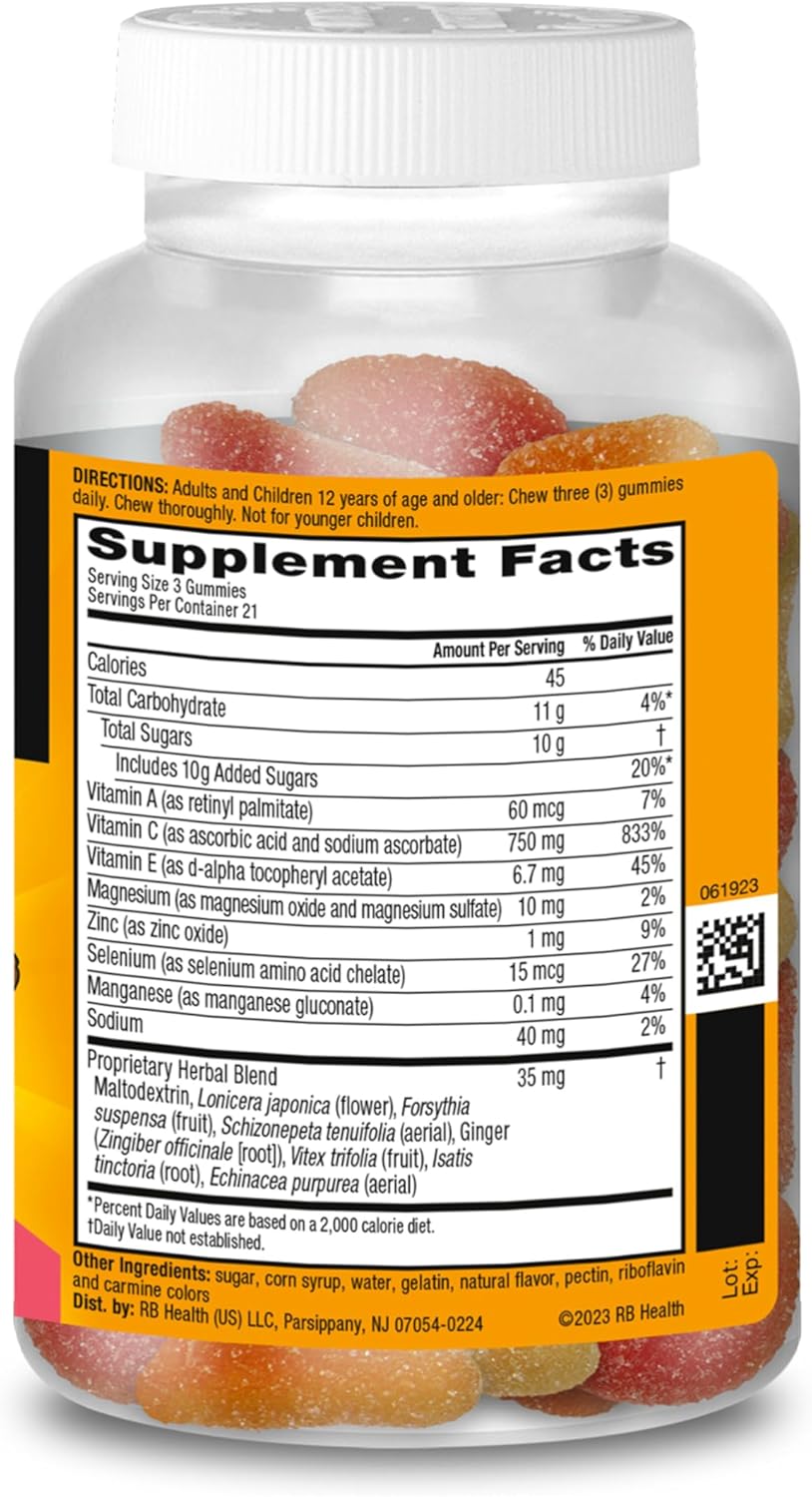 Vitamin C 750mg (per Serving) - Airborne Assorted Fruit Flavored Gummies (63 Count in a Bottle), Gluten-Free Immune Support Supplement with Vitamins A C E, Selenium, Echinacea & Ginger Nirvana Guru