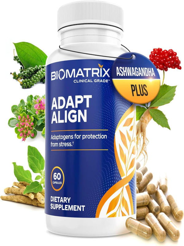 BioMatrix Adaptogen Supplement w/Ashwagandha, L-Theanine, Rhodiola, Ginseng | Cortisol Support, Stress Relief, Focus, Mood | 60 Capsules Nirvana Guru
