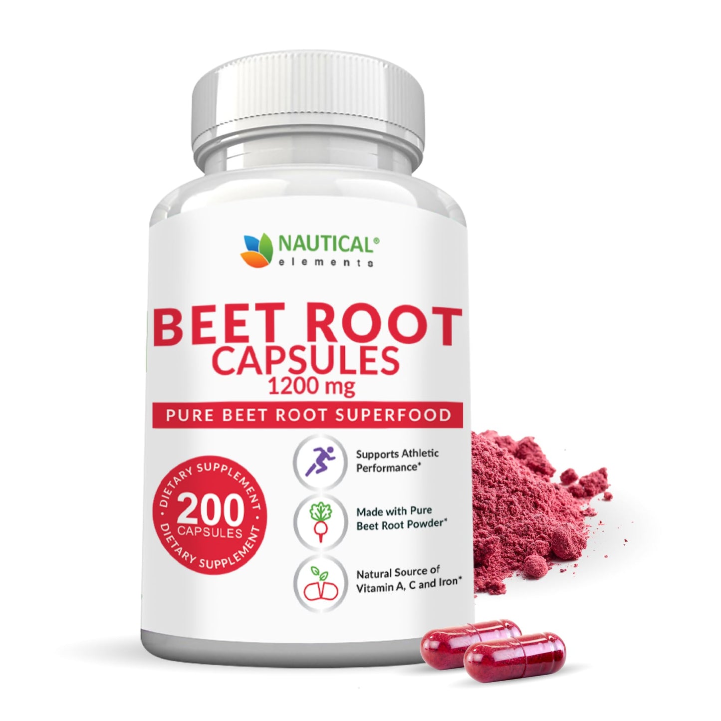 Beet Root Capsules - 1200mg Per Serving - 120 Beet Root Powder Capsules - Beetroot Powder Supports Blood Pressure, Athletic Performance, Digestive, Immune System (Pure, Non-GMO & Gluten Free