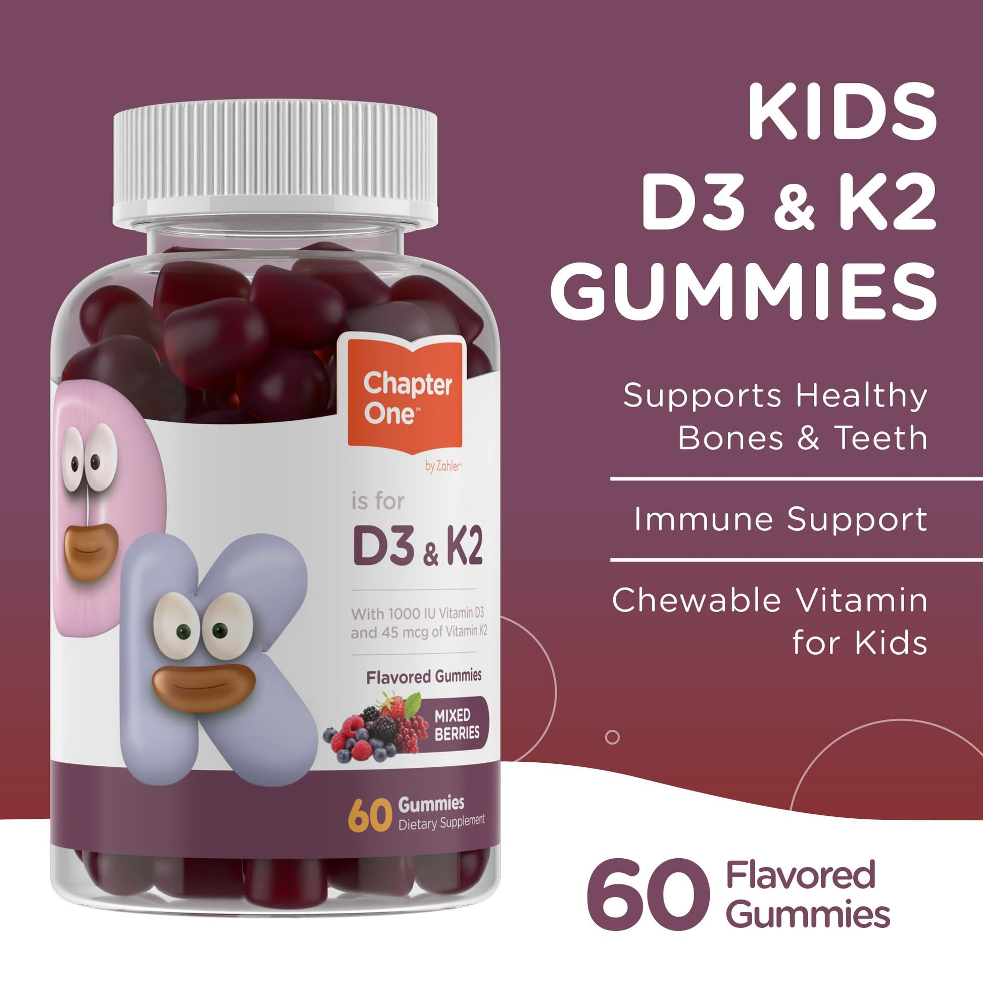 Zahler Chapter One Vitamin D3 K2 Gummies, Contains 1000IU of Vitamin D3 and 45MCG of Vitamin K2, D3 & K2 Gummy Supplement, Kosher, 60 Gummies - Nirvana Guru