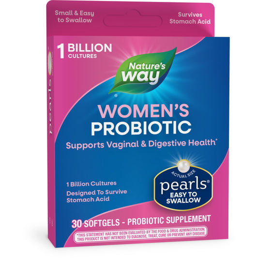 Nature's Way Women's Probiotic Pearls, Supports Women's and Digestive Health*, Protects Against Occasional Constipation & Bloating*, 1 Billion Live Cultures, 90 Softgels (Packaging May Vary) - Nirvana Guru