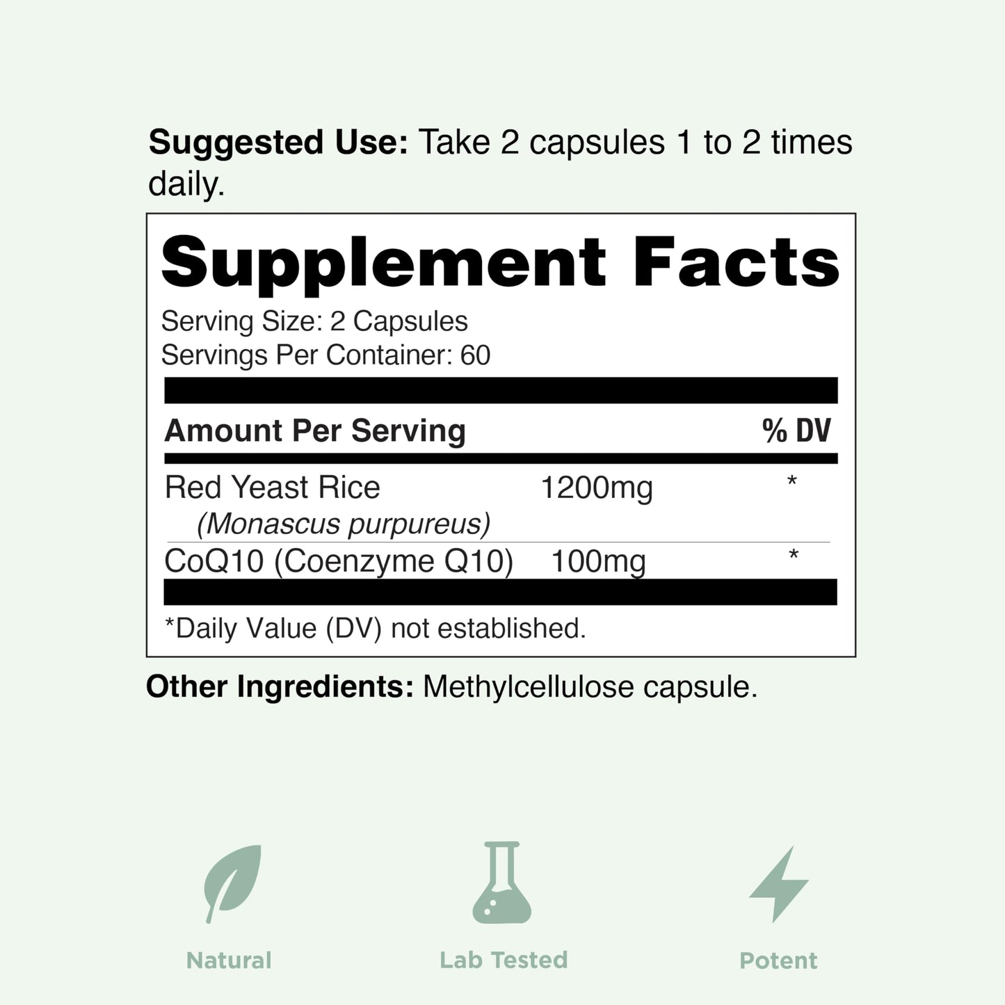 100% Natural Red Yeast Rice 1200 mg with CoQ10 100 mg, 2 in 1, Maintain Healthy Cholesterol Levels - 120 Veggie Capsules - Nirvana Guru