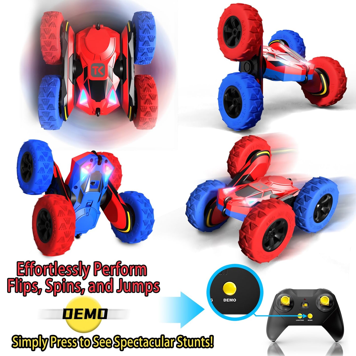 Threeking RC Stunt Cars Remote Control Car Double-Sided Driving 360-degree Flips Rotating Car Toy, Green Nirvana Guru
