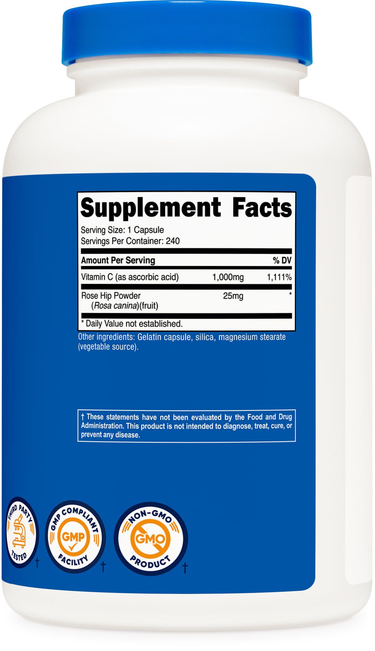 Nutricost Vitamin C with Rose HIPS 1025mg, 240 Capsules - Vitamin C 1,000mg, Rose HIPS 25mg, Premium, Non-GMO, Gluten Free Supplement Nirvana Guru