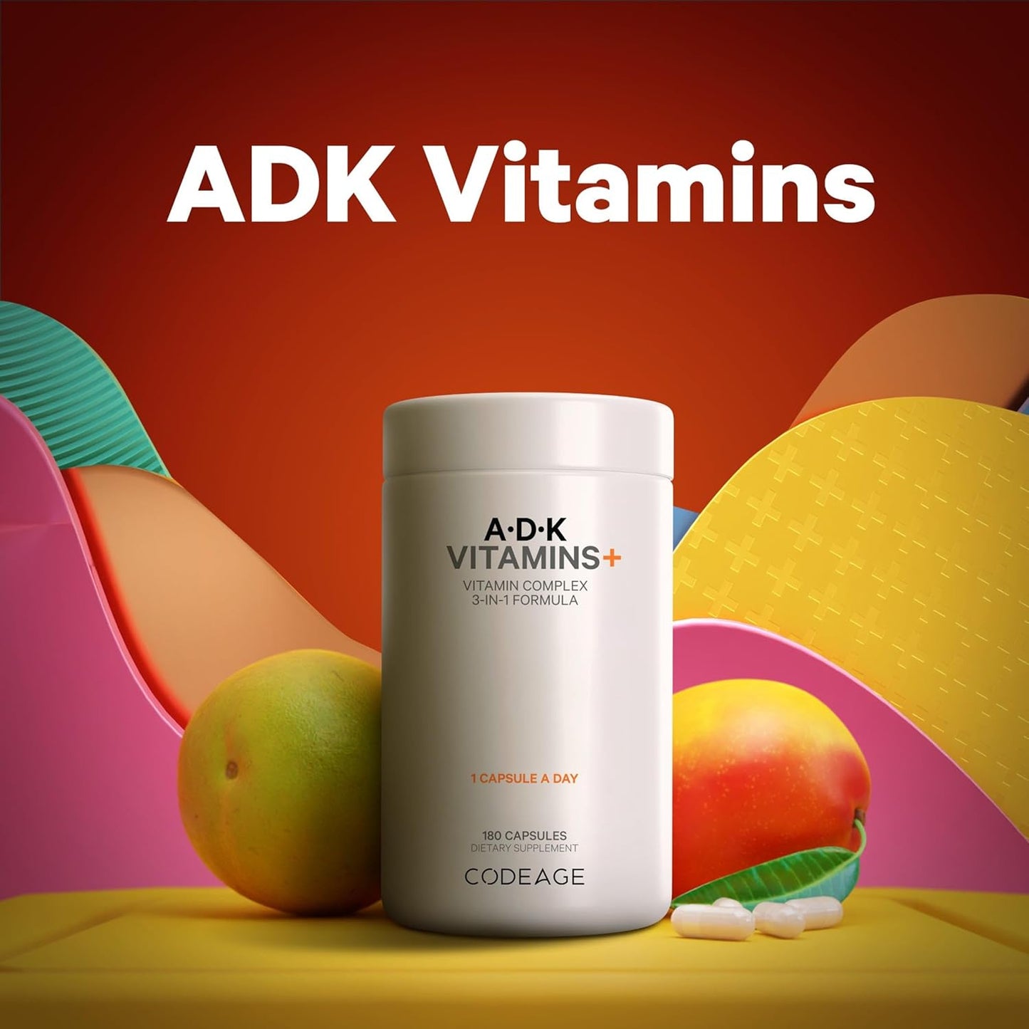 Codeage ADK Vitamins Supplement - Essential Vitamin A, D3 5000 IU, K1 & K2 (MK4 & MK7) - 6-Month Supply - 1 Capsule per Serving, Non-GMO, Gluten-Free - 180 Capsules - Nirvana Guru