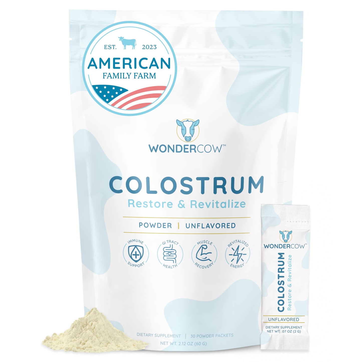 Colostrum Supplement Powder for Gut Health, Immune Support, Muscle Recovery & Wellness | Natural IgG Pure Whole Bovine Colostrum Superfood, Unflavored, 60 Servings Nirvana Guru